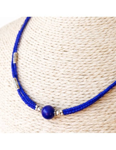 Collier népalais double rang – Onyx bleu & lapis