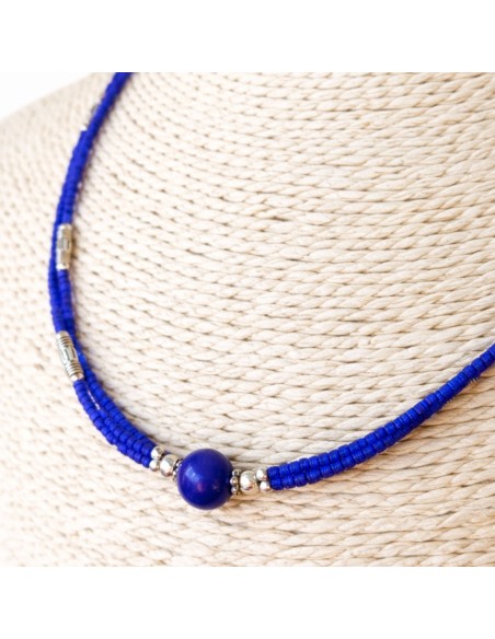 Collier népalais double rang – Onyx bleu & lapis