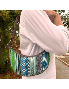 Sac hobo jacquard – Verts intenses (bandoulière marron)