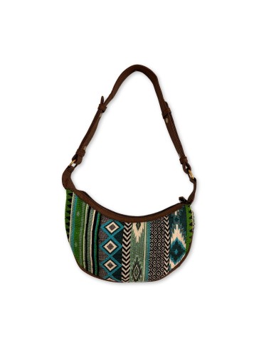 Sac hobo jacquard – Verts intenses (bandoulière marron)