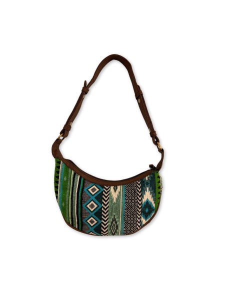 Sac hobo jacquard – Verts intenses (bandoulière marron)