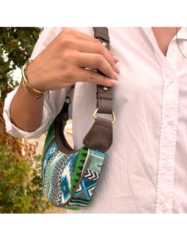 Sac hobo jacquard – Verts intenses (bandoulière marron)