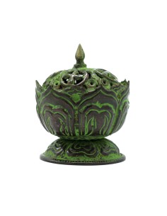 Brûleur tibétain en laiton verdigris - Petit lotus
