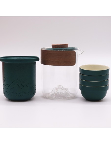 Service à thé de voyage – Montagne (théière, 4 tasses & étui)
