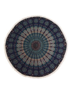 Mandala textile rond – Bleus paon sacrés