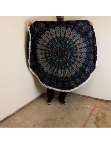 Mandala textile rond – Bleus paon sacrés