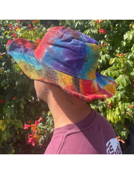 Chapeau de festival bohème en chanvre & coton – Tie & Dye