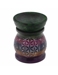 Brûle-parfum en stéatite – Fleur de Vie multicolore