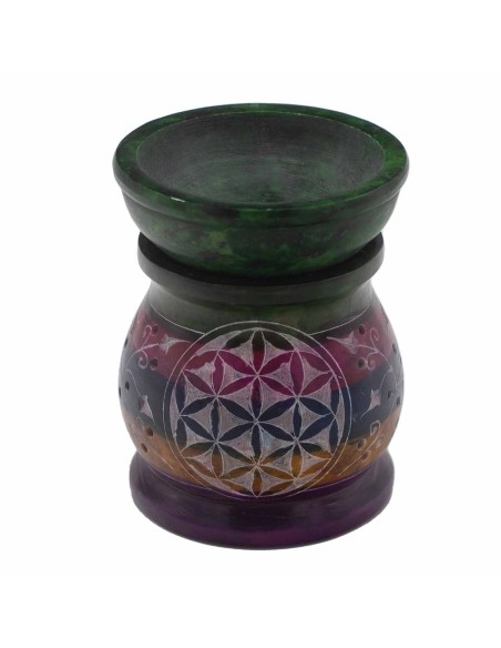 Brûle-parfum en stéatite – Fleur de Vie multicolore