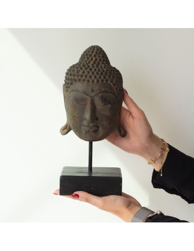 Tête de Bouddha sérénité sur socle – Gris zen