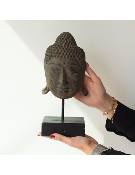 Tête de Bouddha sérénité sur socle – Gris zen