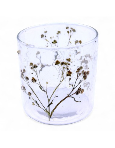 Photophore droit en verre floral naturel – Marguerite
