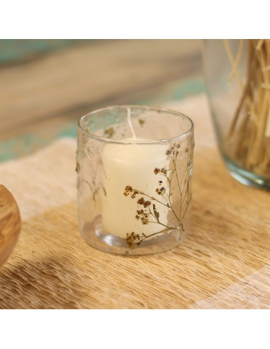 Photophore droit en verre floral naturel – Marguerite
