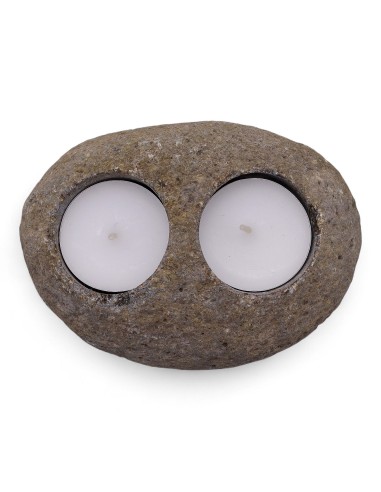Lampe double en pierre de rivière naturelle – Lumière zen