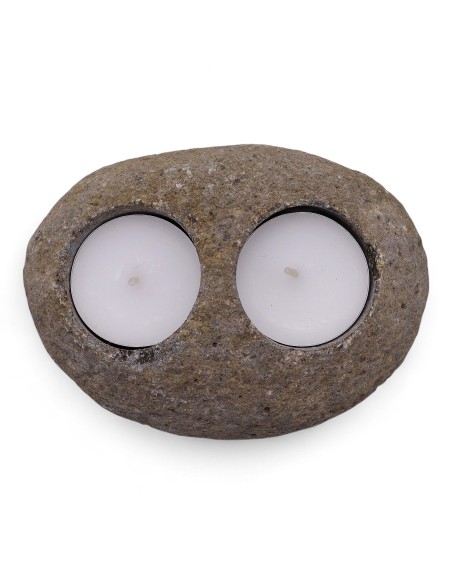 Lampe double en pierre de rivière naturelle – Lumière zen