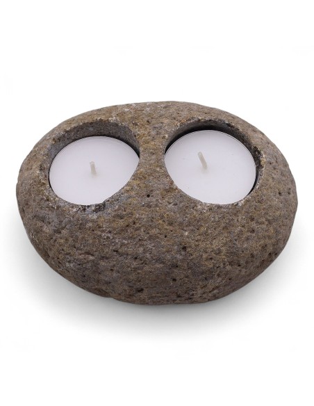 Lampe double en pierre de rivière naturelle – Lumière zen