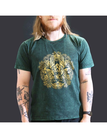 T-shirt grand sari Nomade - Hamsa - Vert