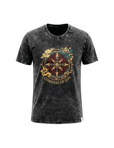 T-shirt en coton lavé en pierre Nomad Sari - Boussole de la Vie - Gris Charbon - Petit