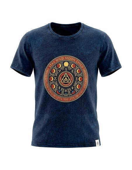 T-shirt en coton lavÃ© en pierre de sari Nomade - Stay Wild, Son of the Moon - Bleu - XL