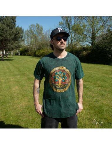 T-shirt en coton lavé en pierre Nomad Sari - Arbre de la Vie - Vert - Grand