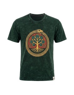 T-shirt en coton lavé en pierre Nomad Sari - Arbre de la Vie - Vert - Grand