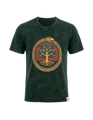T-shirt en coton lavé en pierre Nomad Sari - Arbre de la Vie - Vert - Grand