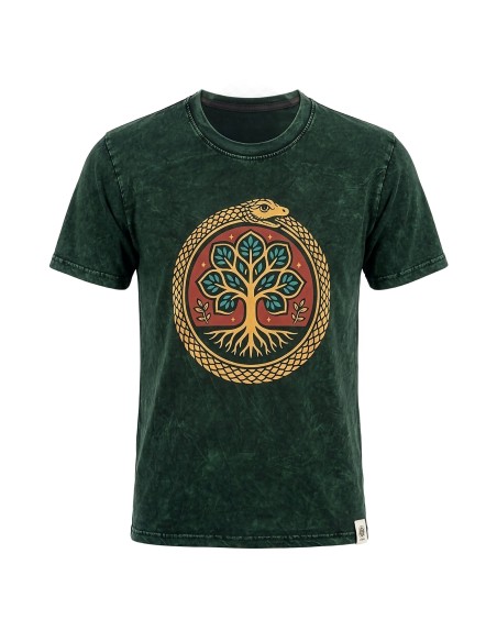 T-shirt en coton lavé en pierre Nomad Sari - Arbre de la Vie - Vert - Grand