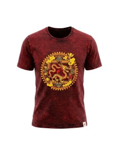 T-shirt en coton lavé pierre Sari Nomade - Dragon Mandala - Bordeaux - Petit