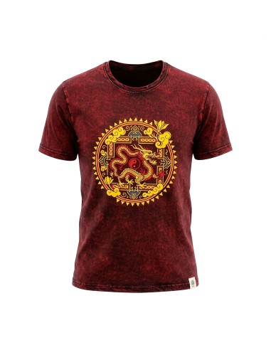 T-shirt en coton lavé pierre Sari Nomade - Dragon Mandala - Bordeaux - Petit