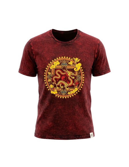 T-shirt en coton lavé pierre Sari Nomade - Dragon Mandala - Bordeaux - Petit