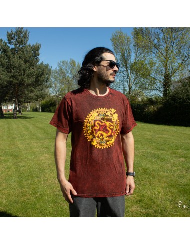 T-shirt en coton lavé pierre Sari Nomade - Dragon Mandala - Bordeaux - Petit