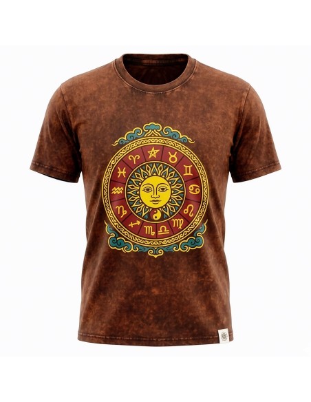 T-shirt en coton lavé pierre Nomad Sari - Soleil et Zodiaque - Marron - XL