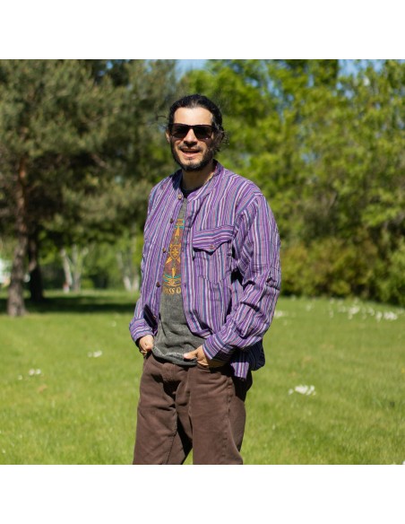 Sari Nomade Grandad Shirt - Noir Violet - Moyen