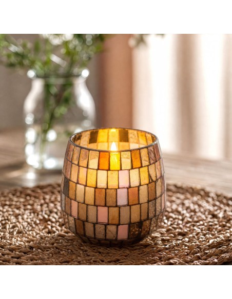 Bougies dans un bocal en verre moyen - Mosaïque d’ambre