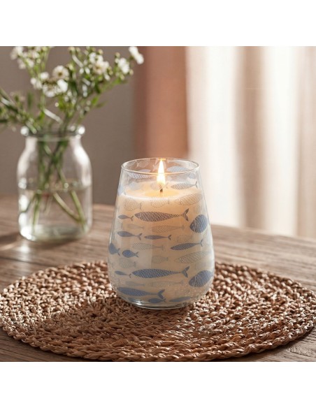 Bougies dans un grand bocal en verre - Brise marine