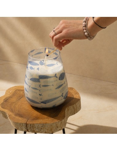 Bougies dans un grand bocal en verre - Brise marine