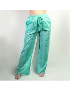 Pantalon sari méditerranéen – Poissons turquoise & or