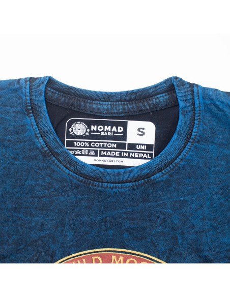 Camiseta de algodÃ³n lavado a piedra Nomad Sari - Mantente Salvaje, Hijo de la Luna - Azul - PequeÃ±o