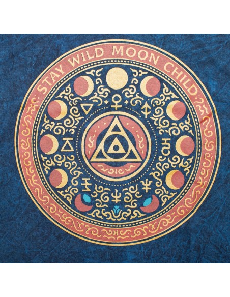 Camiseta de algodÃ³n lavado a piedra Nomad Sari - Mantente Salvaje, Hijo de la Luna - Azul - PequeÃ±o