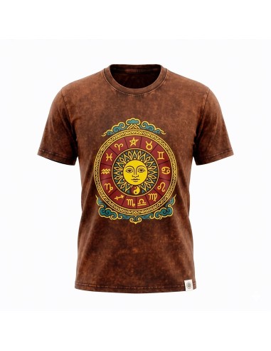 Nomad Sari Camiseta de algodÃ³n lavado a piedra - Sol y Zodiaco - MarrÃ³n - Talla S