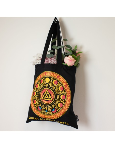 Bolso Tote IcÃ³nico ClÃ¡sico - Luna Alchemy Wheel - Negro 6 oz
