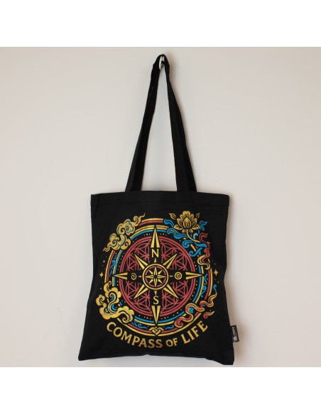 Bolso tote icÃ³nico y clÃ¡sico - BrÃºjula de la Vida - Negro 6oz