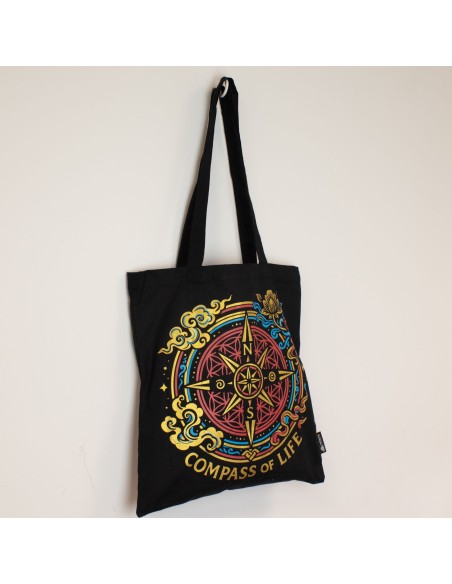 Bolso tote icÃ³nico y clÃ¡sico - BrÃºjula de la Vida - Negro 6oz