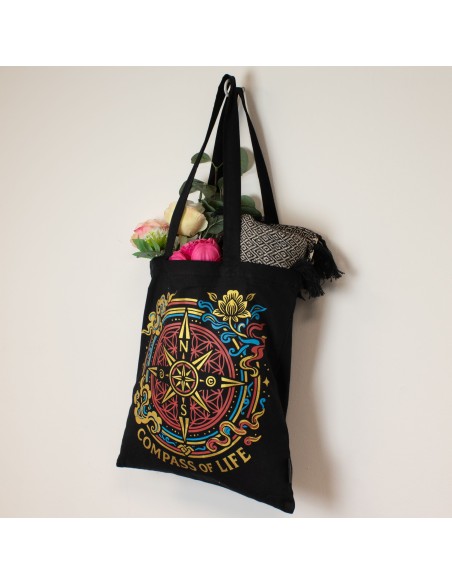 Bolso tote icÃ³nico y clÃ¡sico - BrÃºjula de la Vida - Negro 6oz
