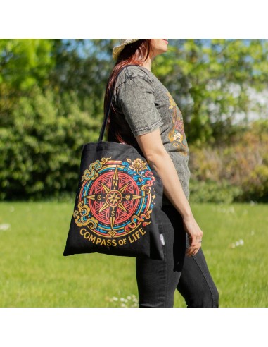 Bolso tote icÃ³nico y clÃ¡sico - BrÃºjula de la Vida - Negro 6oz