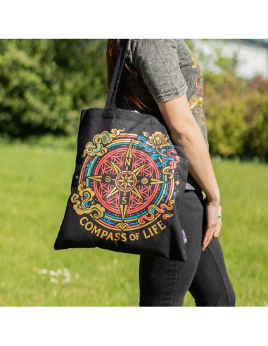 Bolso tote icÃ³nico y clÃ¡sico - BrÃºjula de la Vida - Negro 6oz
