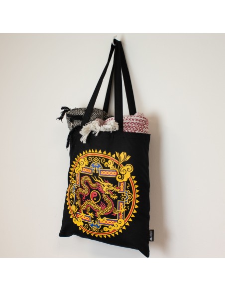 Bolso tote icÃ³nico y clÃ¡sico - DragÃ³n Yin y Yang - Negro 6 oz