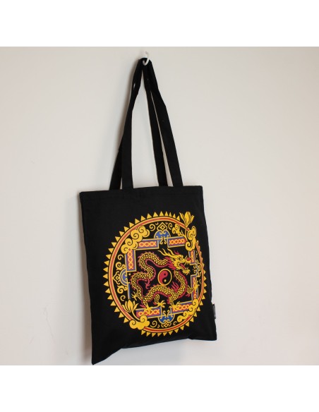 Bolso tote icÃ³nico y clÃ¡sico - DragÃ³n Yin y Yang - Negro 6 oz