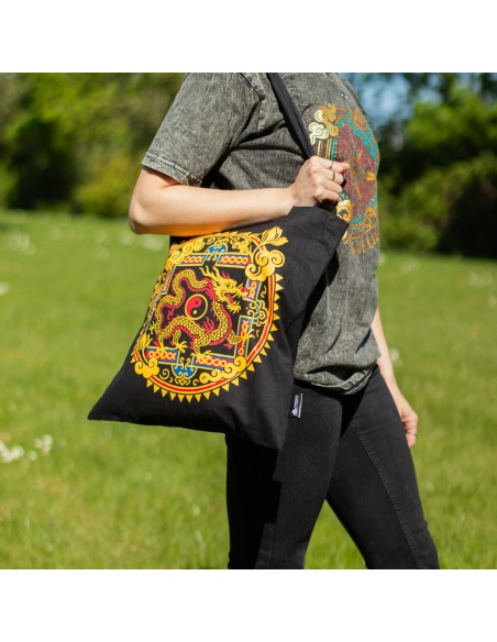 Bolso tote icÃ³nico y clÃ¡sico - DragÃ³n Yin y Yang - Negro 6 oz